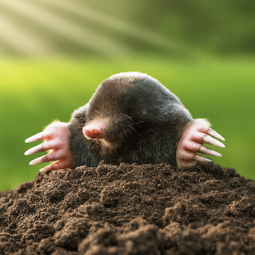 A mole with pink claws emerging from dirt.