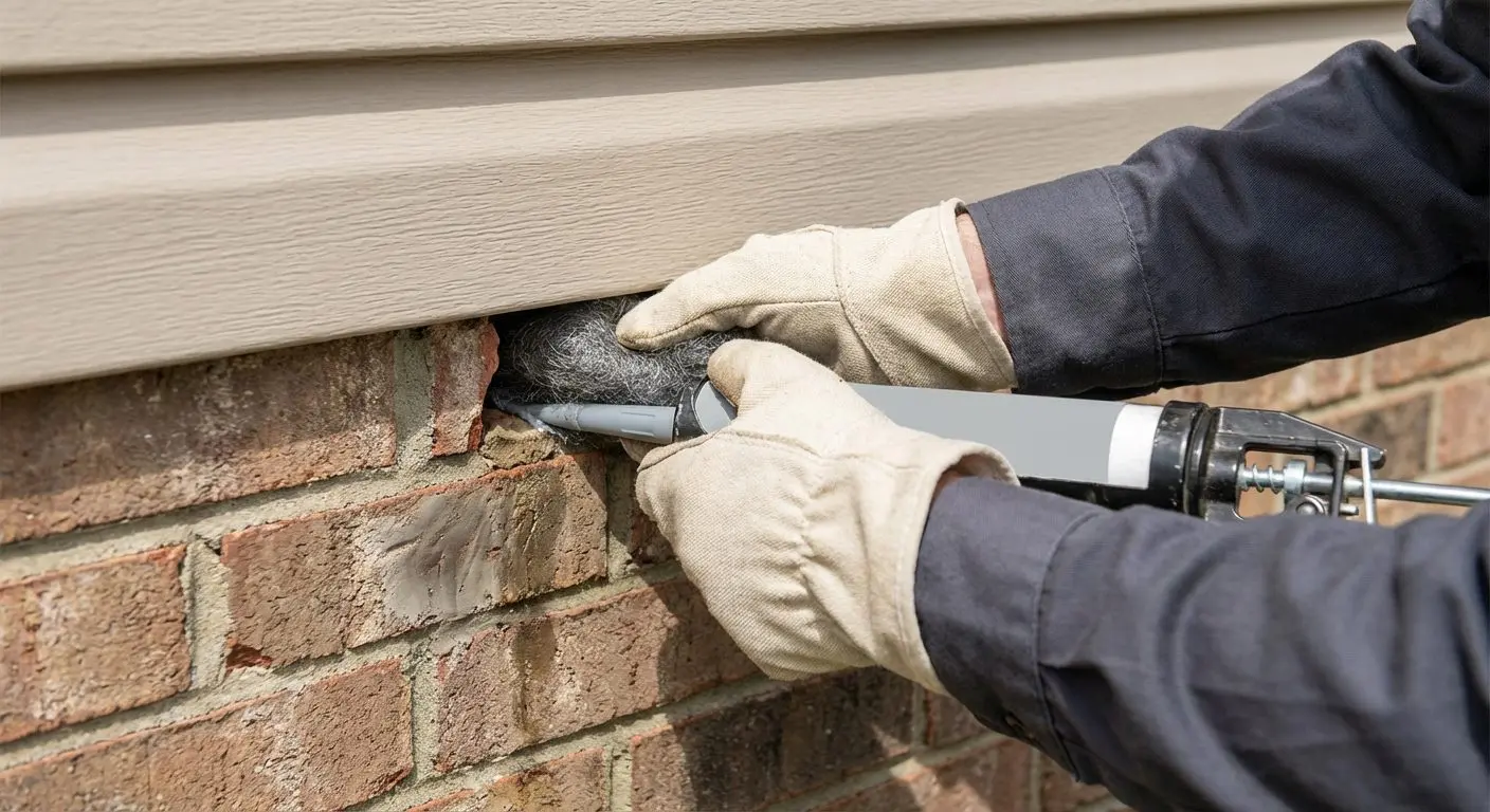 A rat is sitting in a hole in a brick wall.